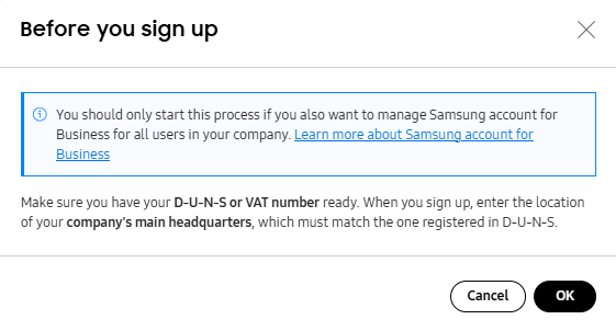Diagram describing Knox cloud services account structure when using Samsung account for Business.