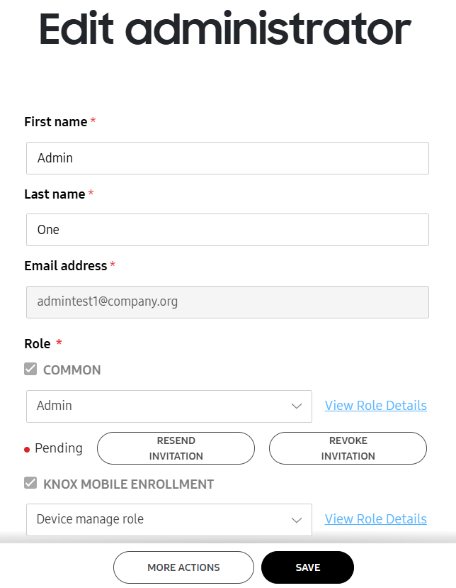 Edit administrator screen