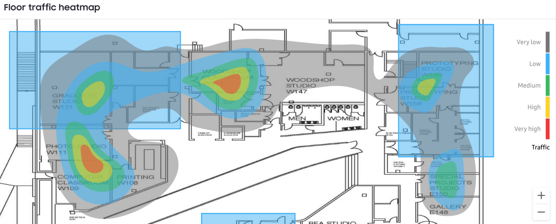 Heatmap depicting asset traffic in a venue