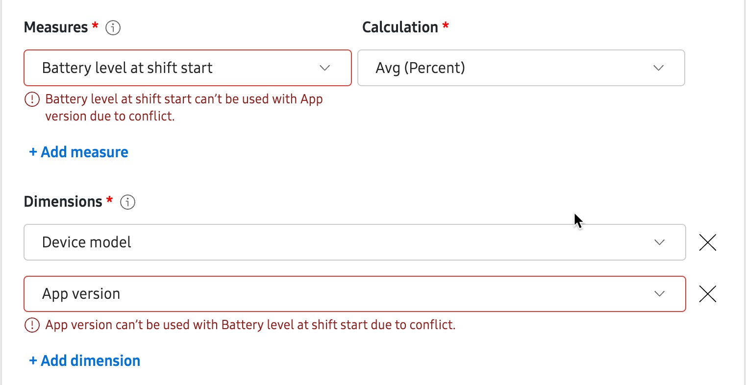 Dynamic Data Export measure dimension example bad