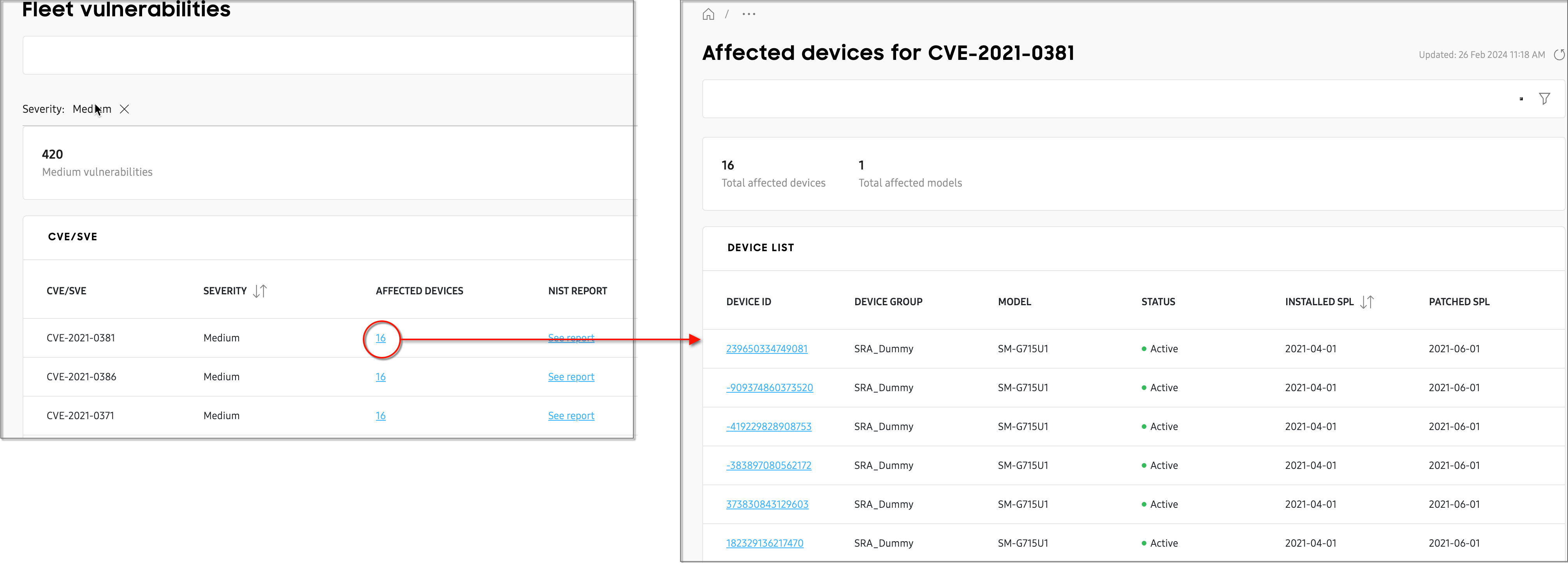 security center drill down fleet vulnerabilities affected devices