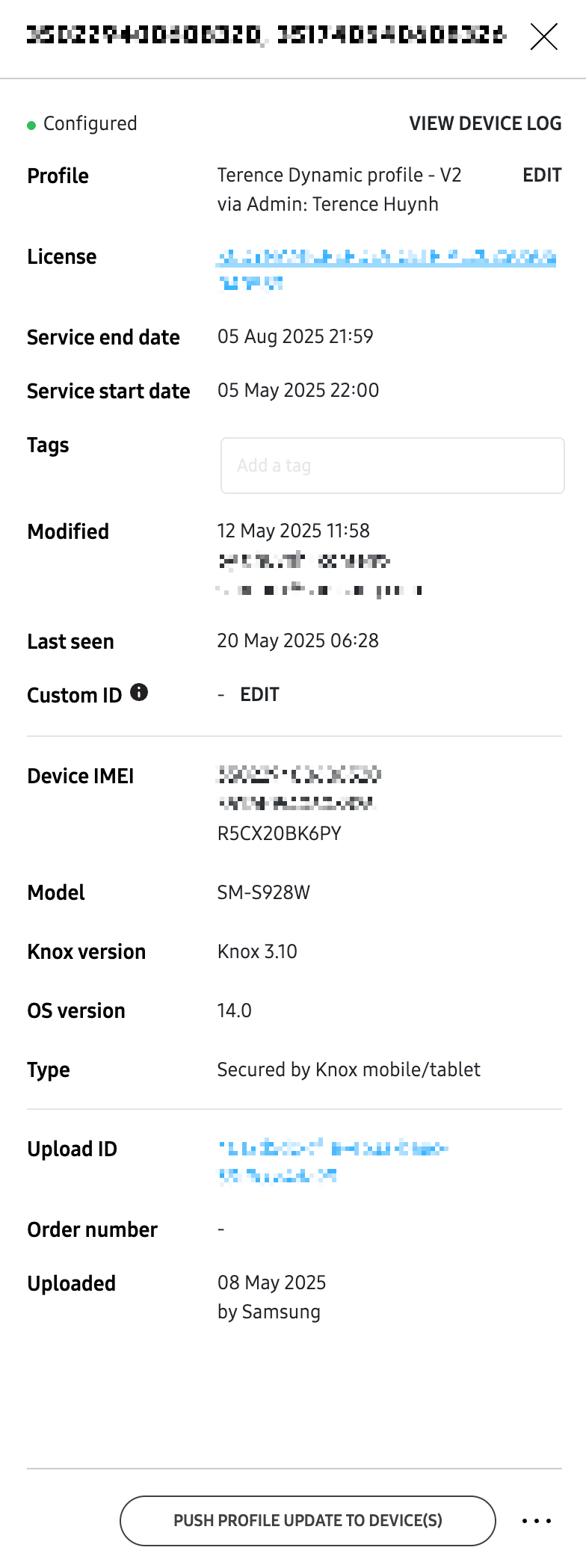 Device details slideout
