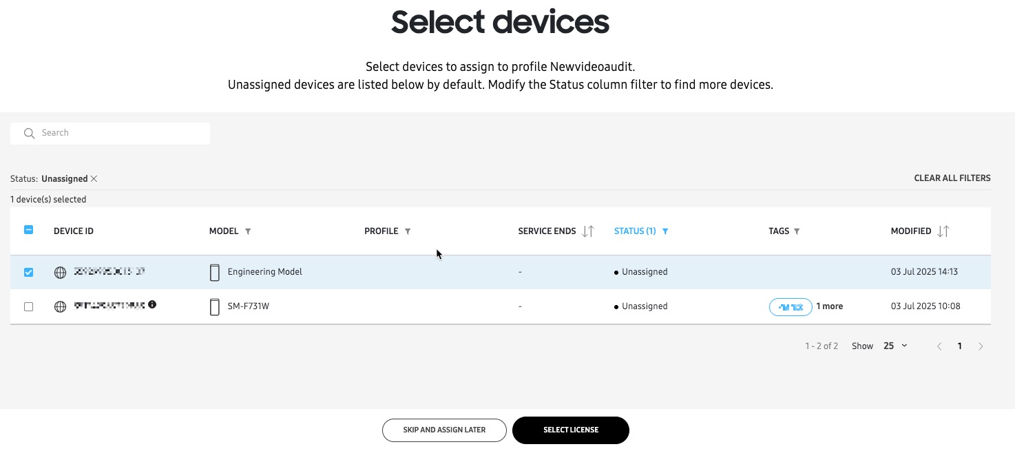 select devices to assign