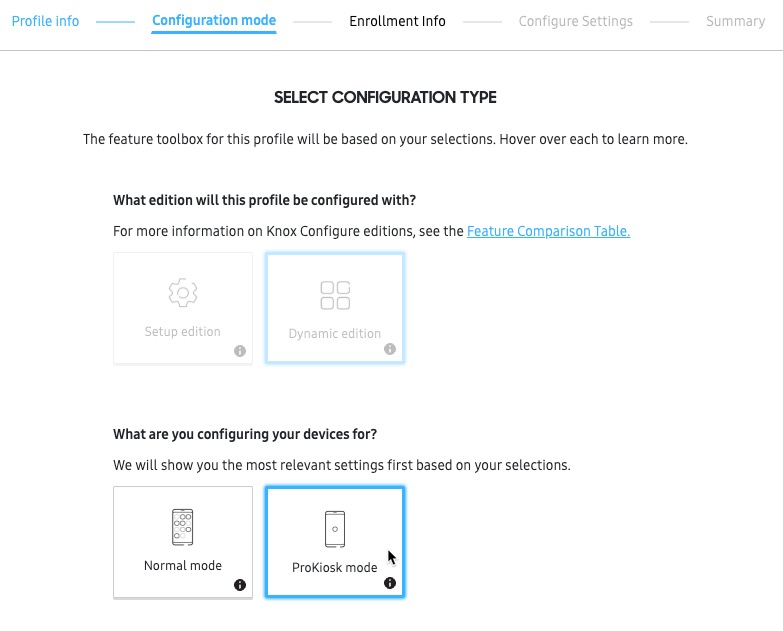 Select the profile configuration type
