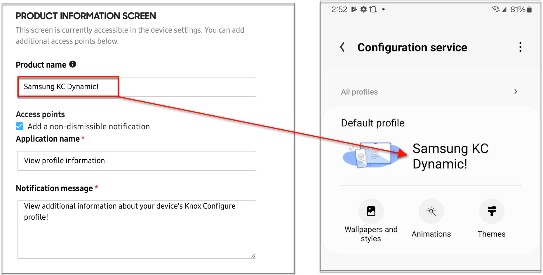Product info on Configuration services app