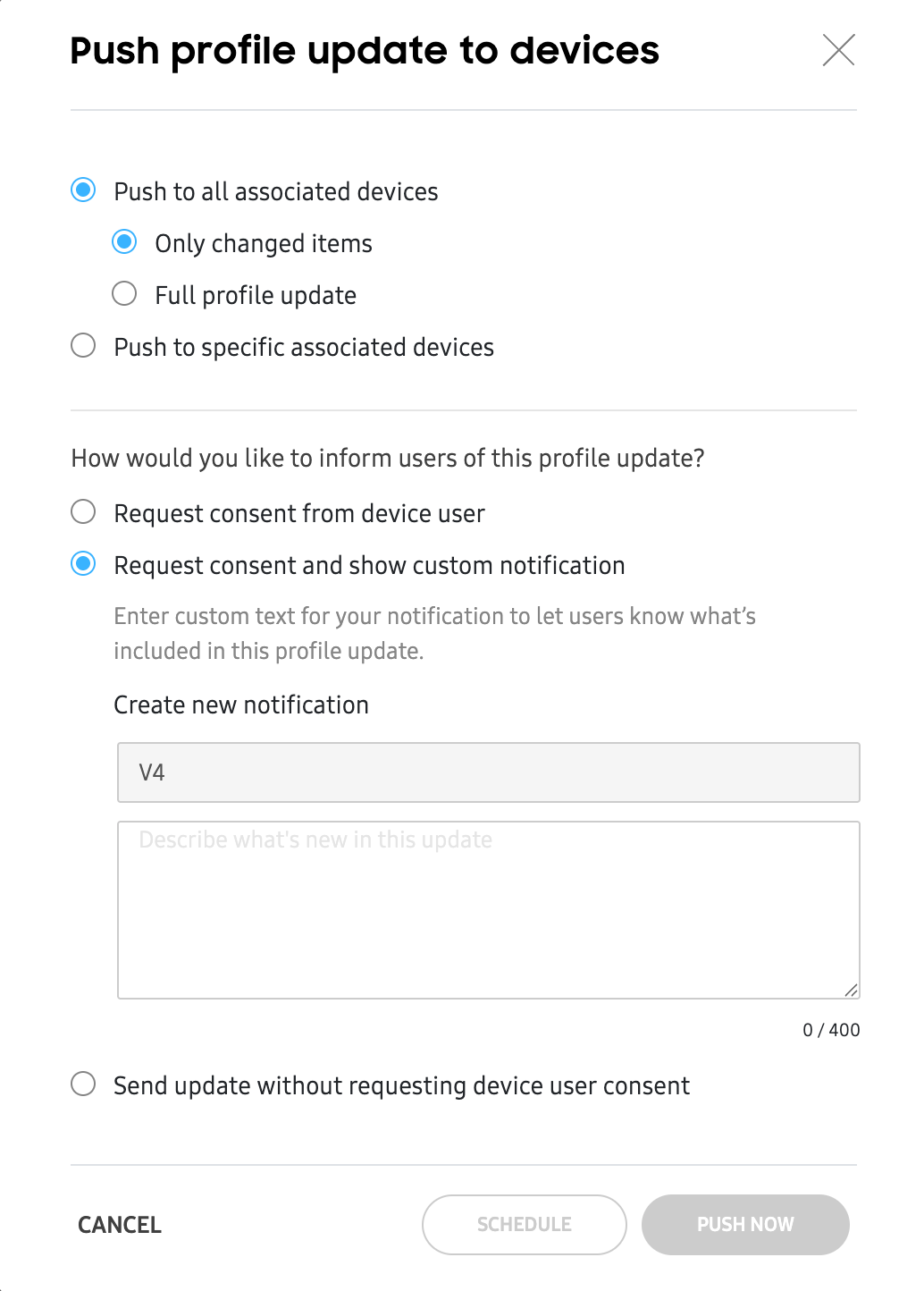 push dynamic profile update