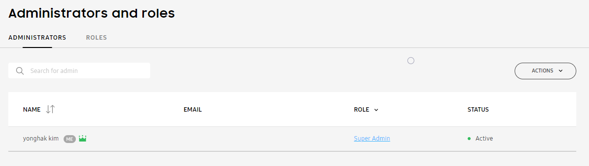 Administrators and roles page