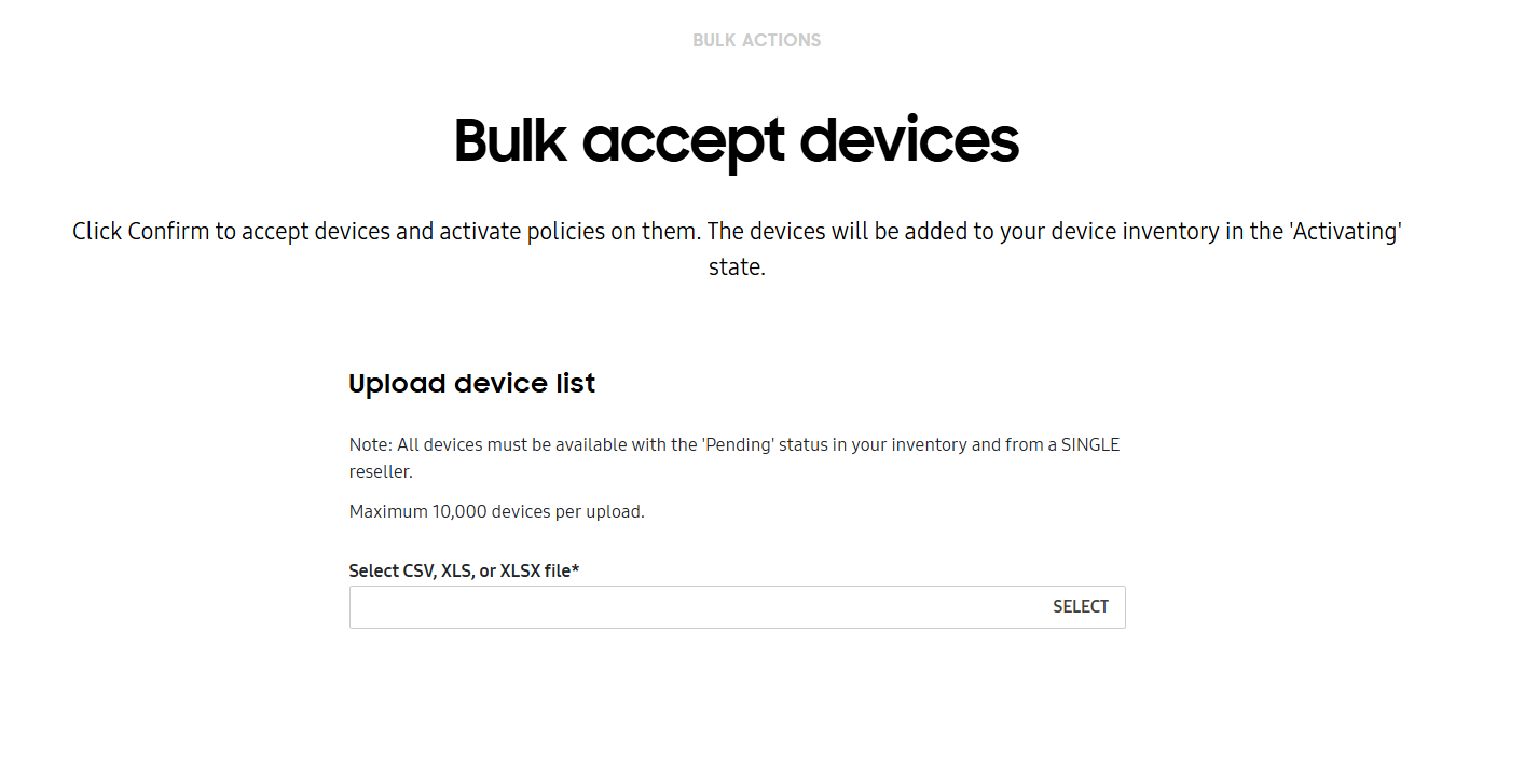 Accept devices in bulk.