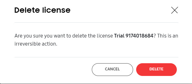 Delete a trial license from your Knox Guard console.