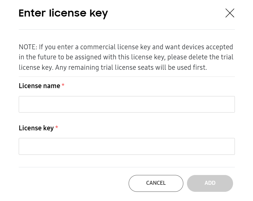 Enter a license key on the Knox Guard console.