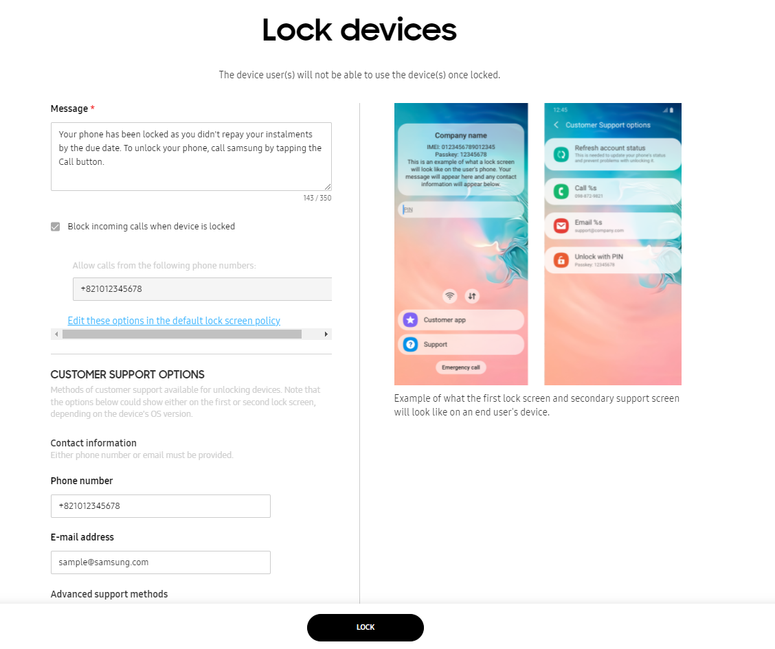 Lock devices using Device actions.