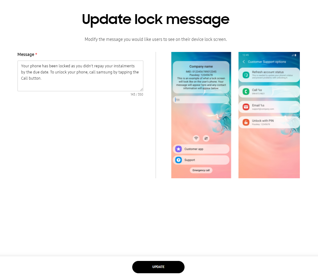 Lock and unlock devices and update lock message Samsung Knox