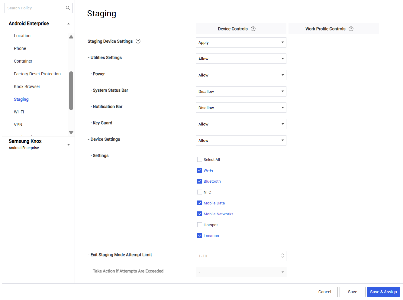 Configuring Staging policies