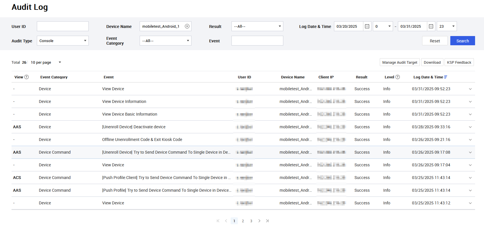 Viewing an audit event on the Audit Log page