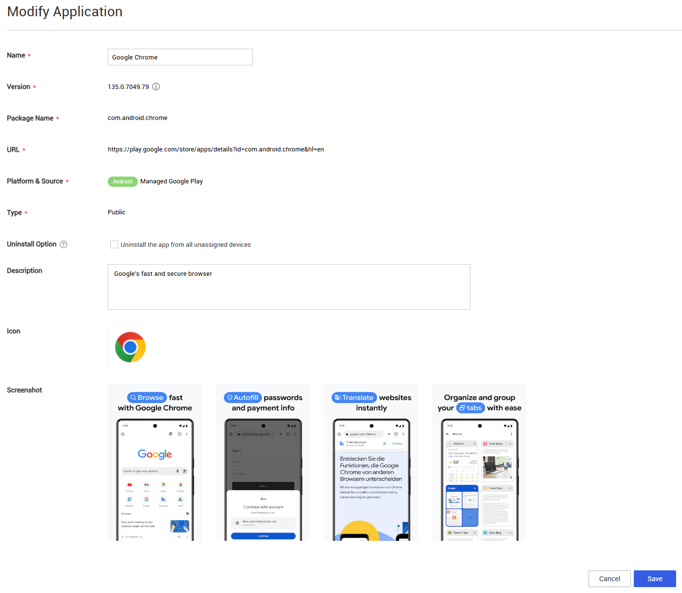 Modifying an application