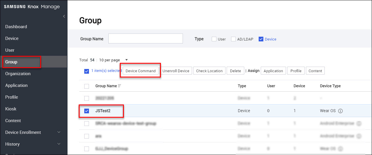 select group device command