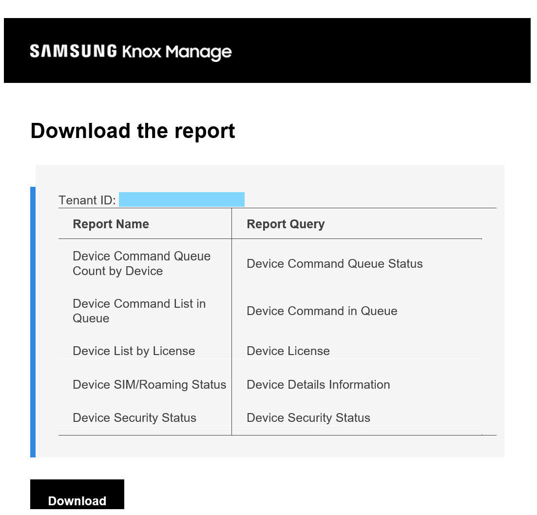 An emailed report and the download prompt.