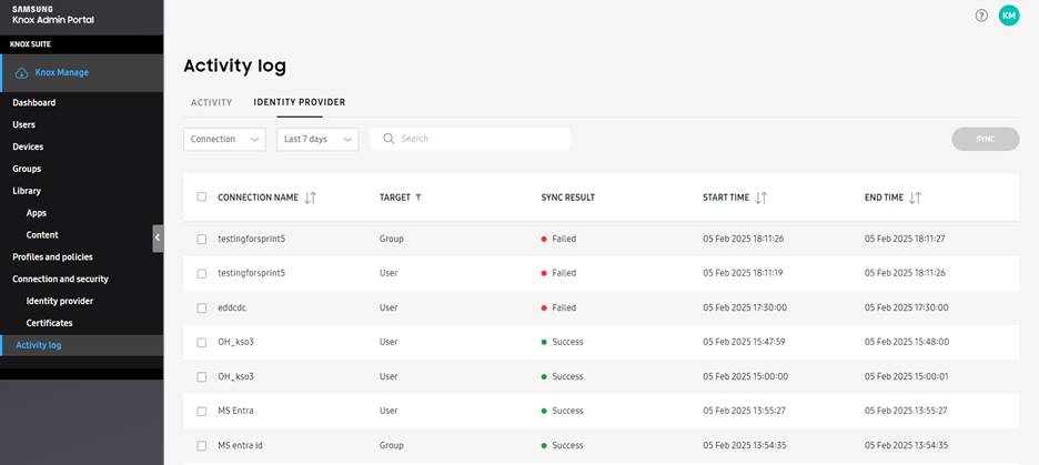 The IDP activity log.