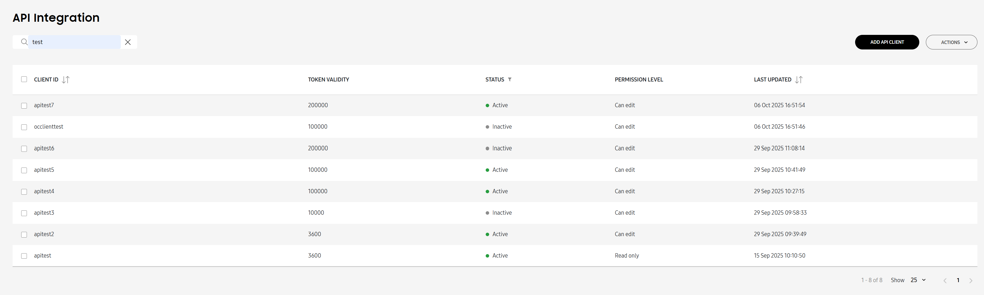 View your API clients.