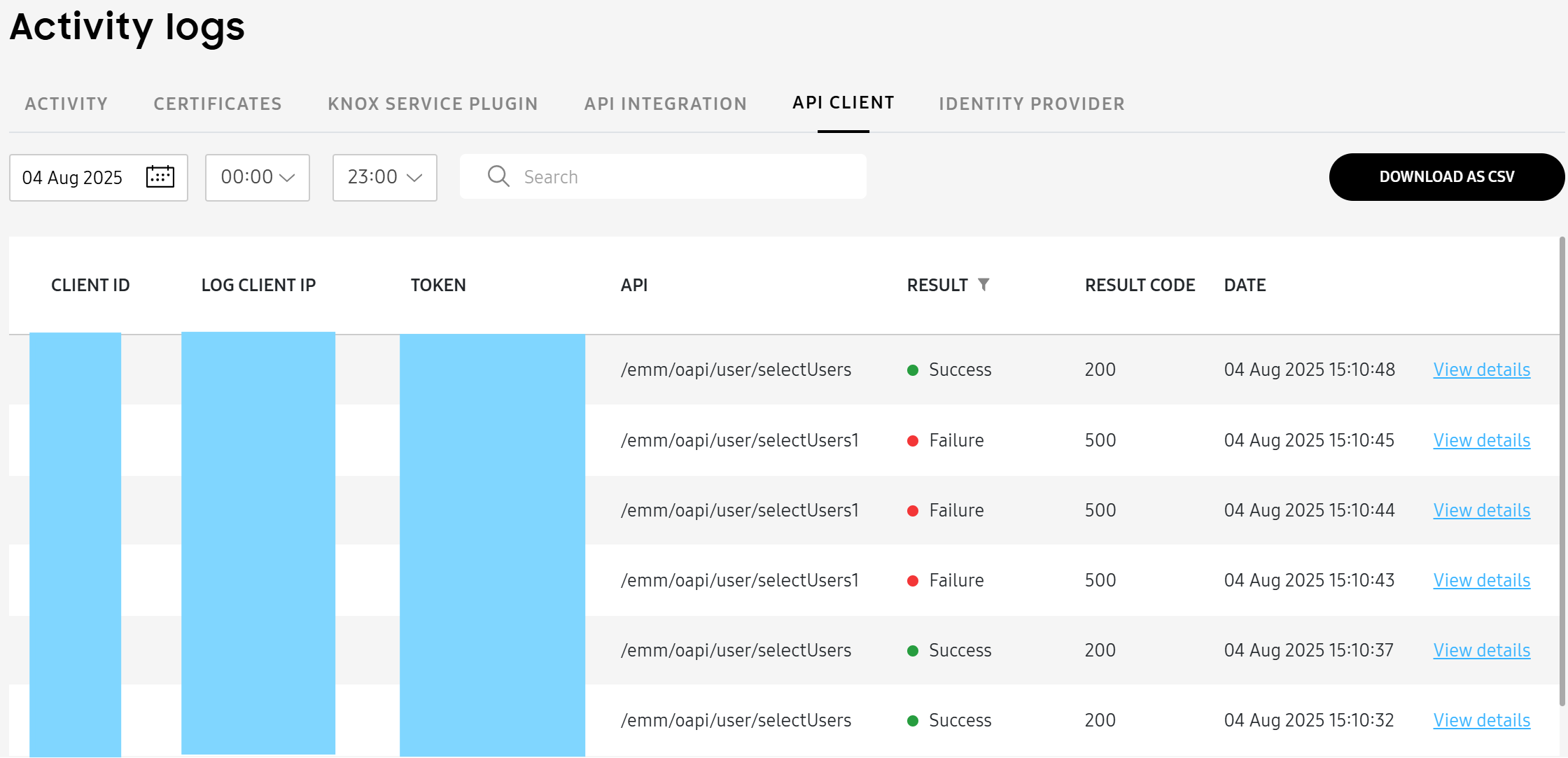 The Knox Service Plugin logs.