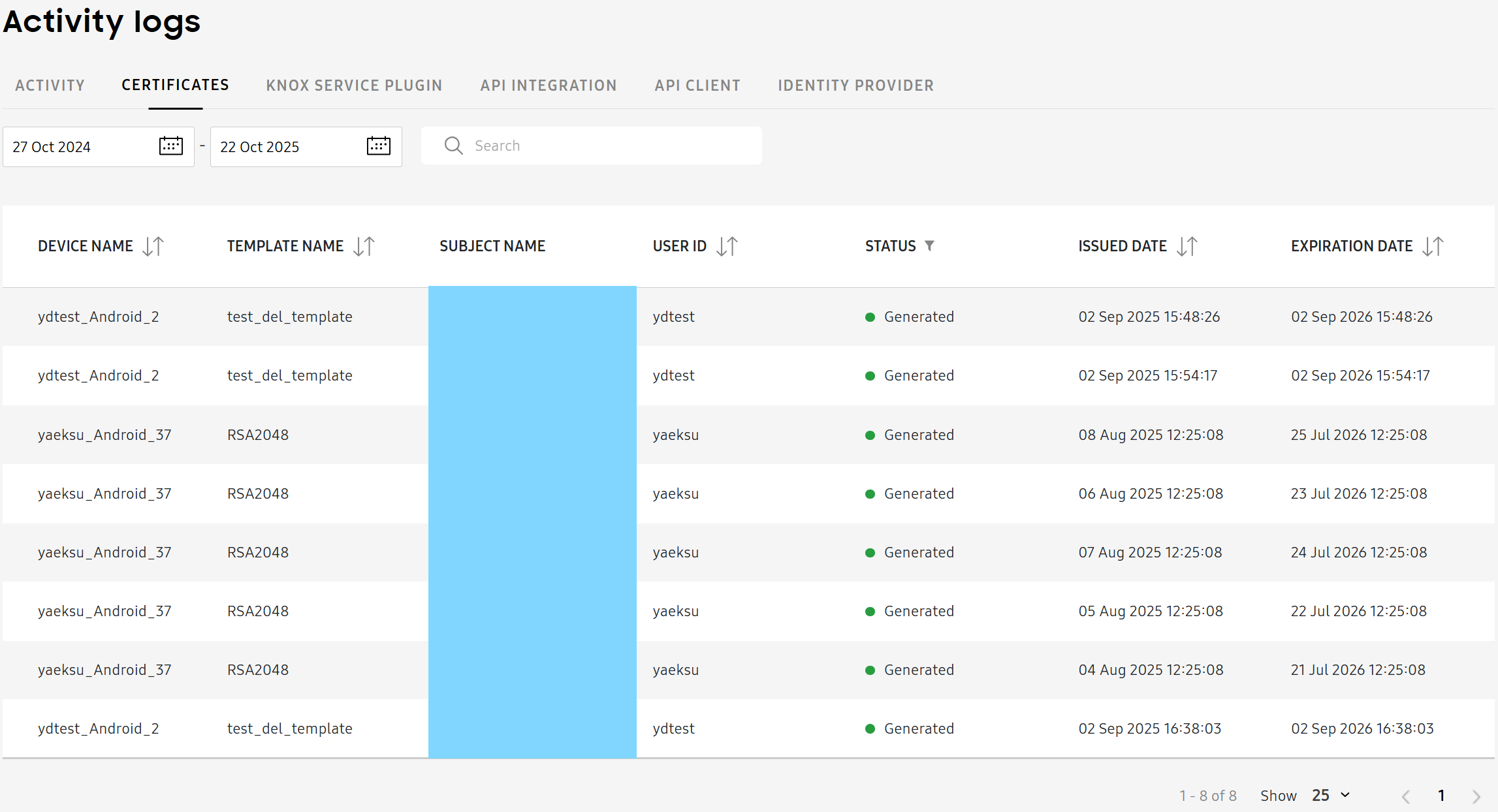 The certificates log