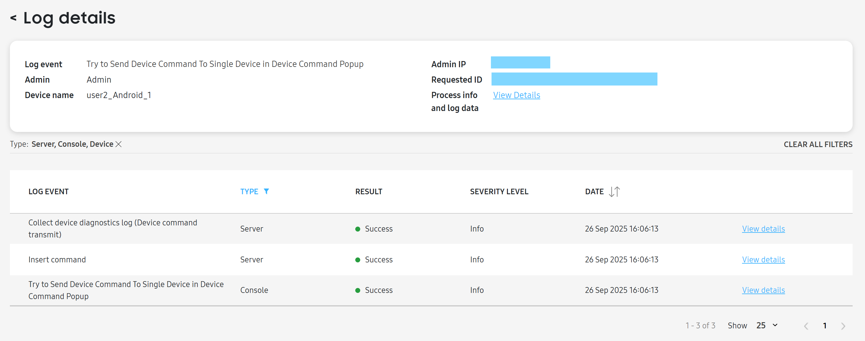 Activity log details
