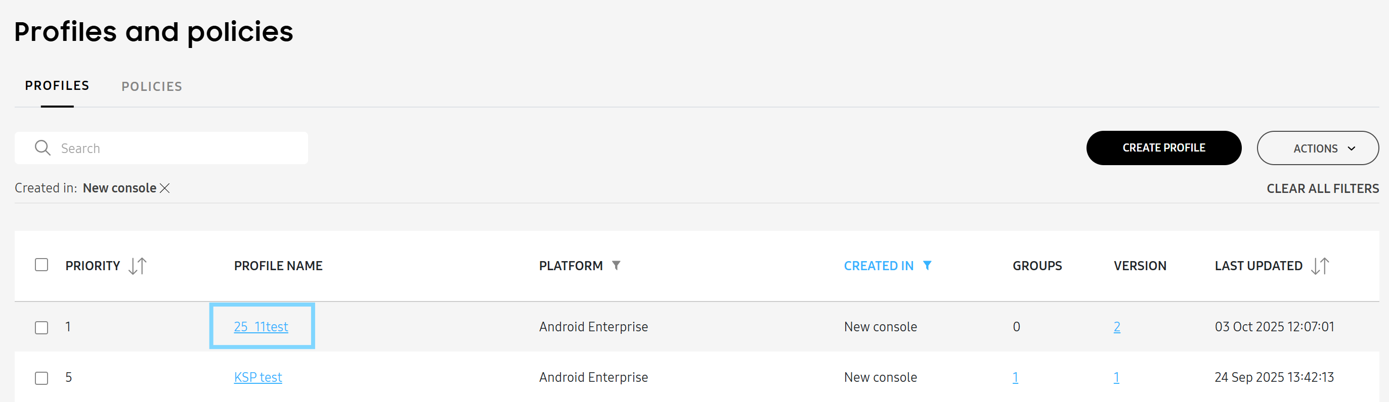 Click the name of the profile you want to configure