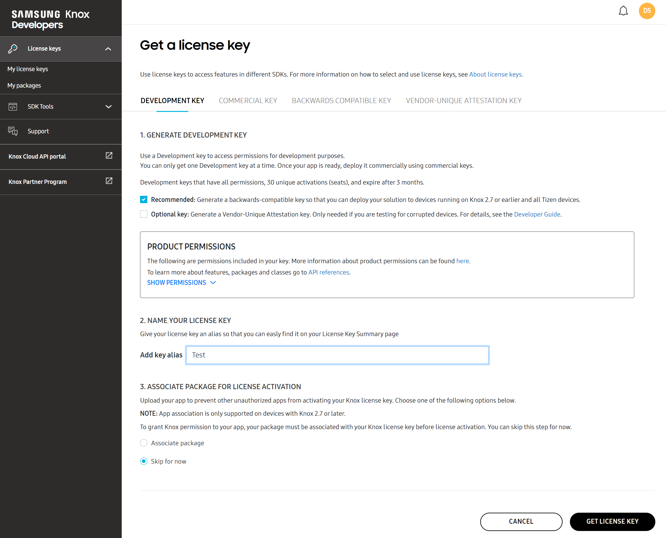 Register a license page