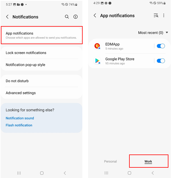 notifications work profile