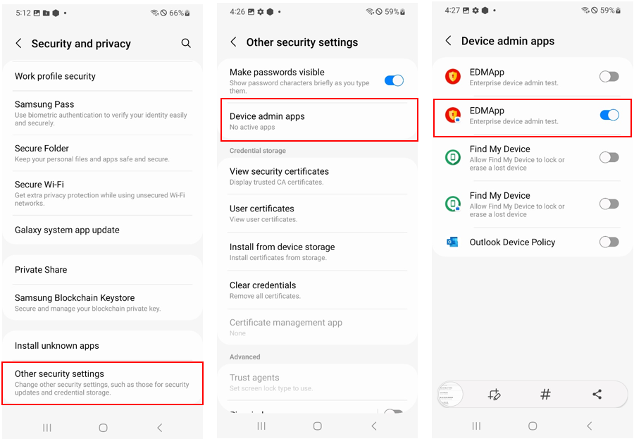 Device admin apps work profile