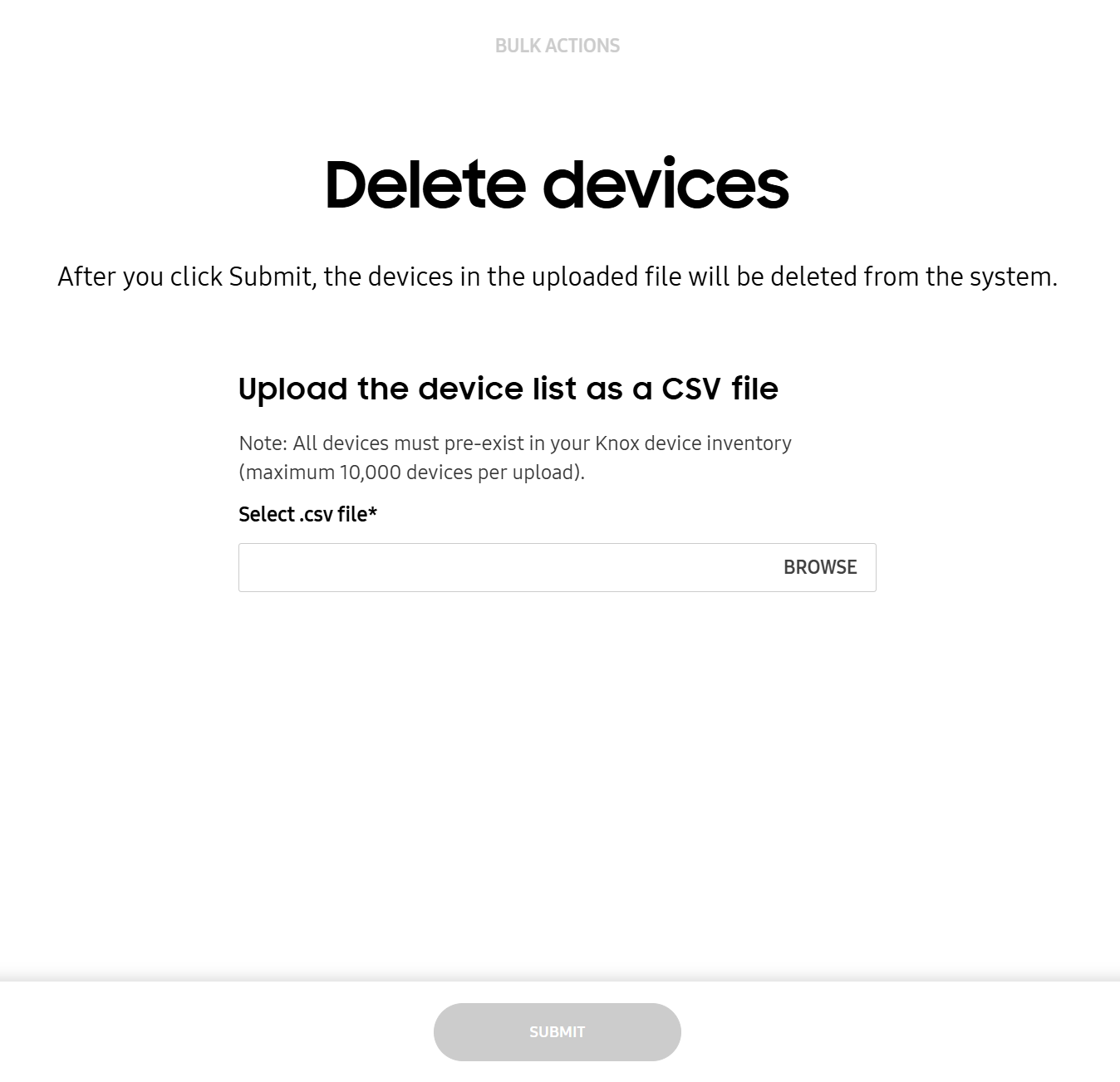 The Delete devices page on the customer details page.