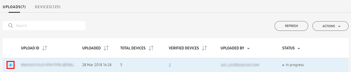 Select UPLOAD ID on specific customer's page