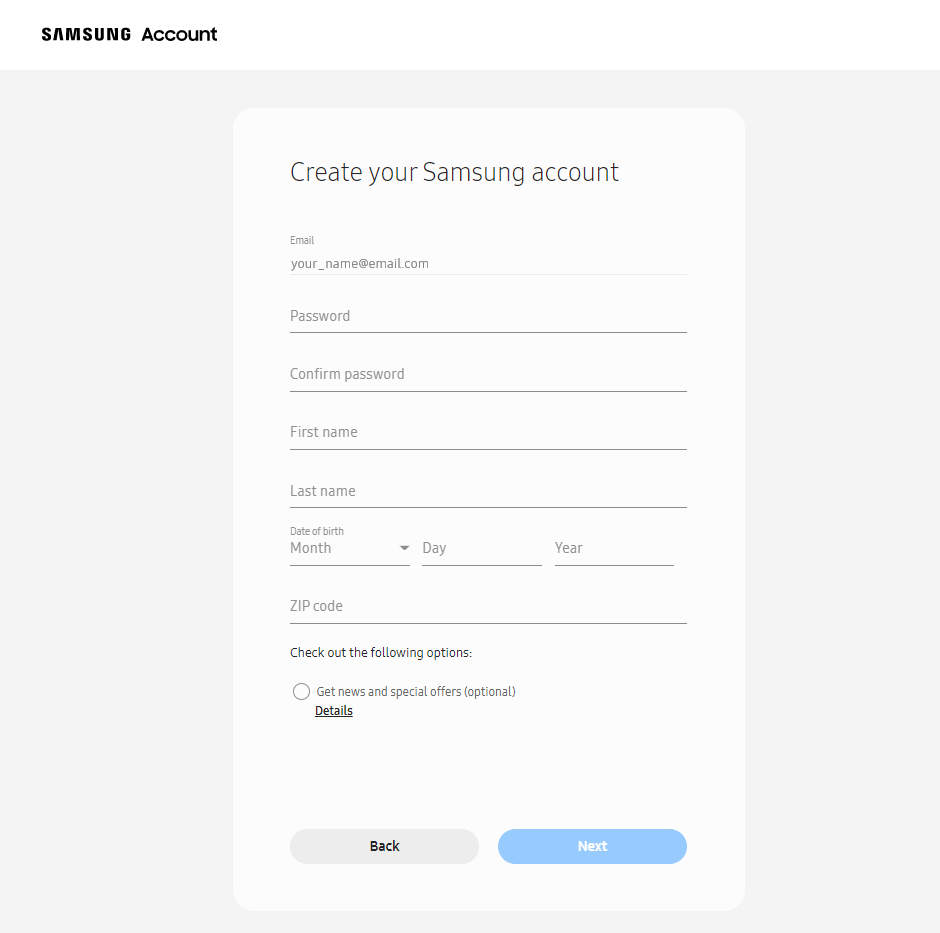 Create a Samsung account