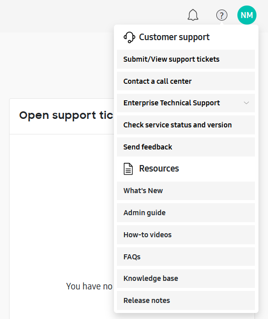 Help menu