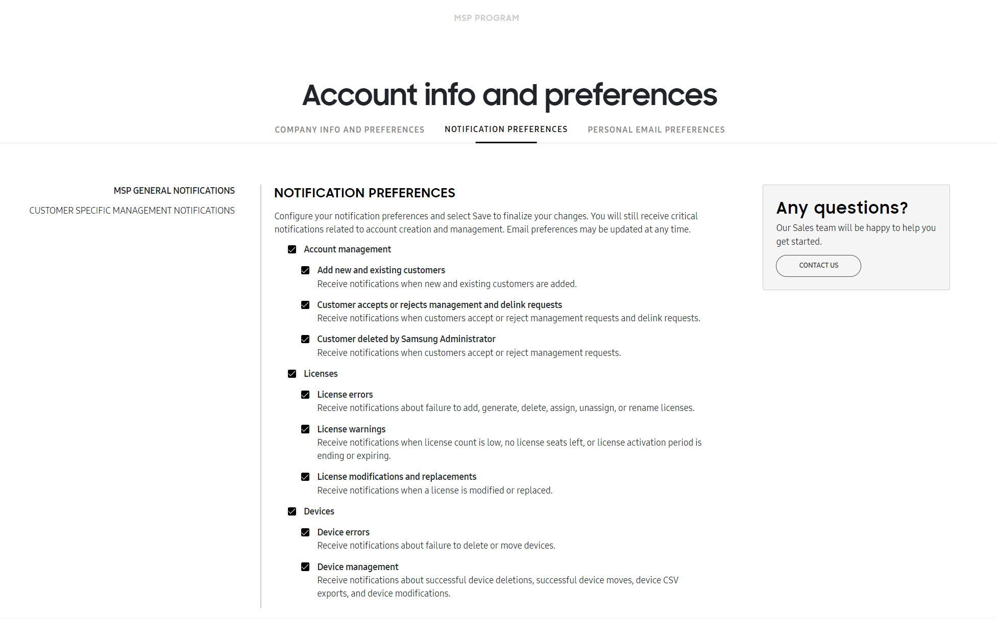 Notification preferences