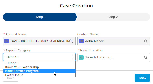 create a support case in the general partnership category